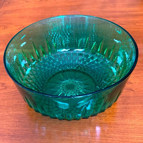 Vintage Arcoroc France emerald green glass salad fruit bowl star diamond pattern - Picture 2 of 9